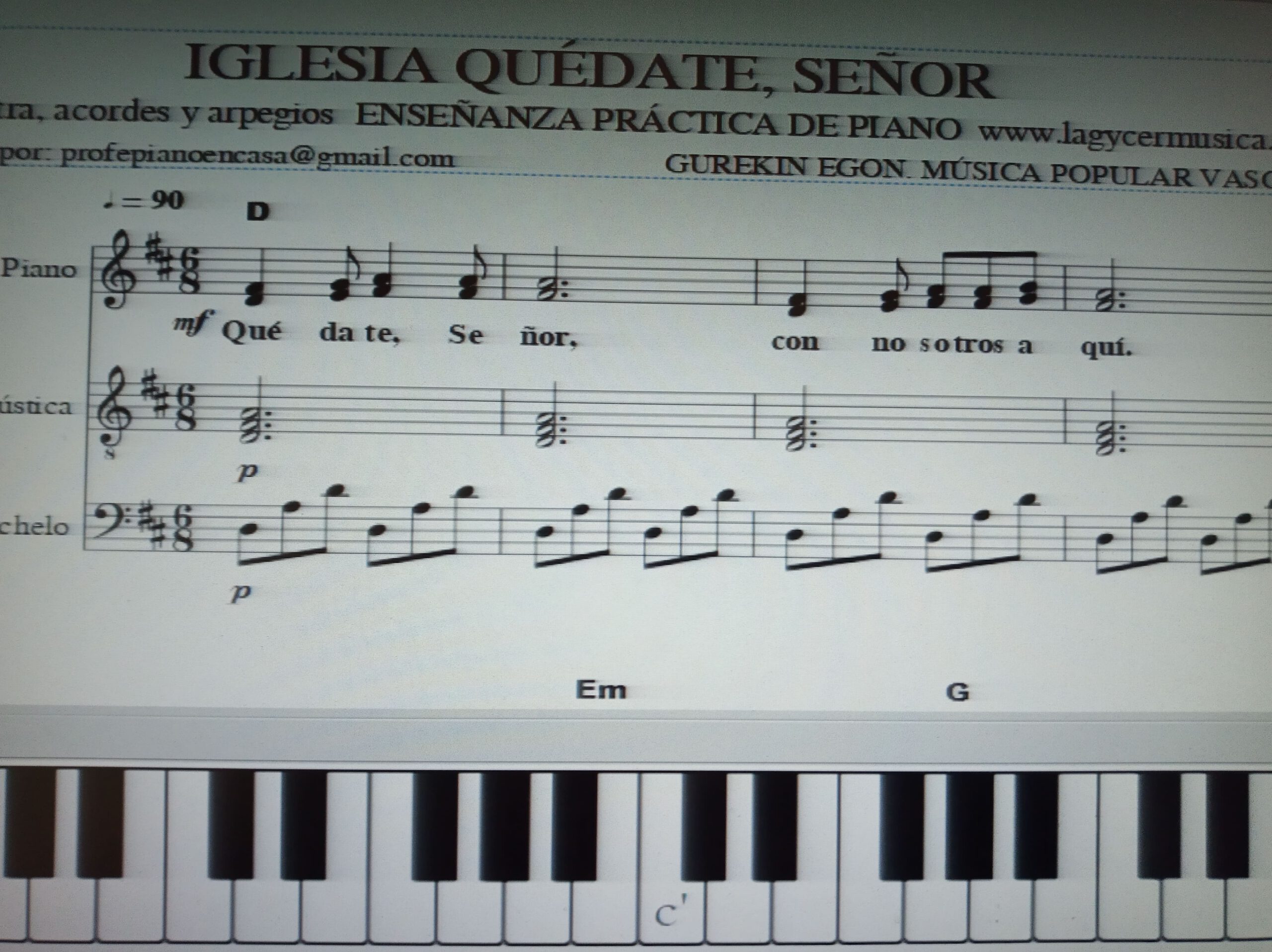 IGLESIA QUÉDATE, SEÑOR CON PARTITURA PARA PIANO